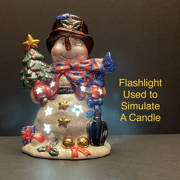 Snowman Tea Light or Votive Candle Holder With Christmas Tree - Picture 1 of 10